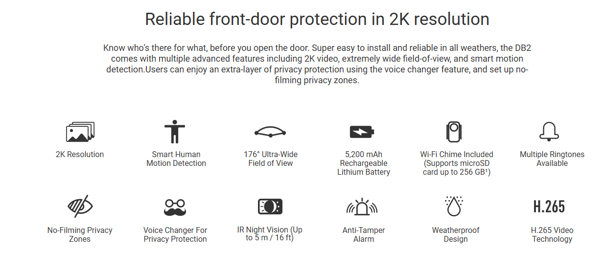 Ezviz DB2C Wire-Free Video Doorbell with Chime - LebanTIK