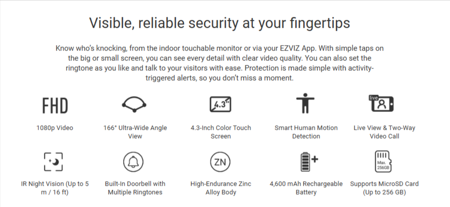 EZVIZ DP2 - Wire-free Peephole Doorbell - LebanTIK