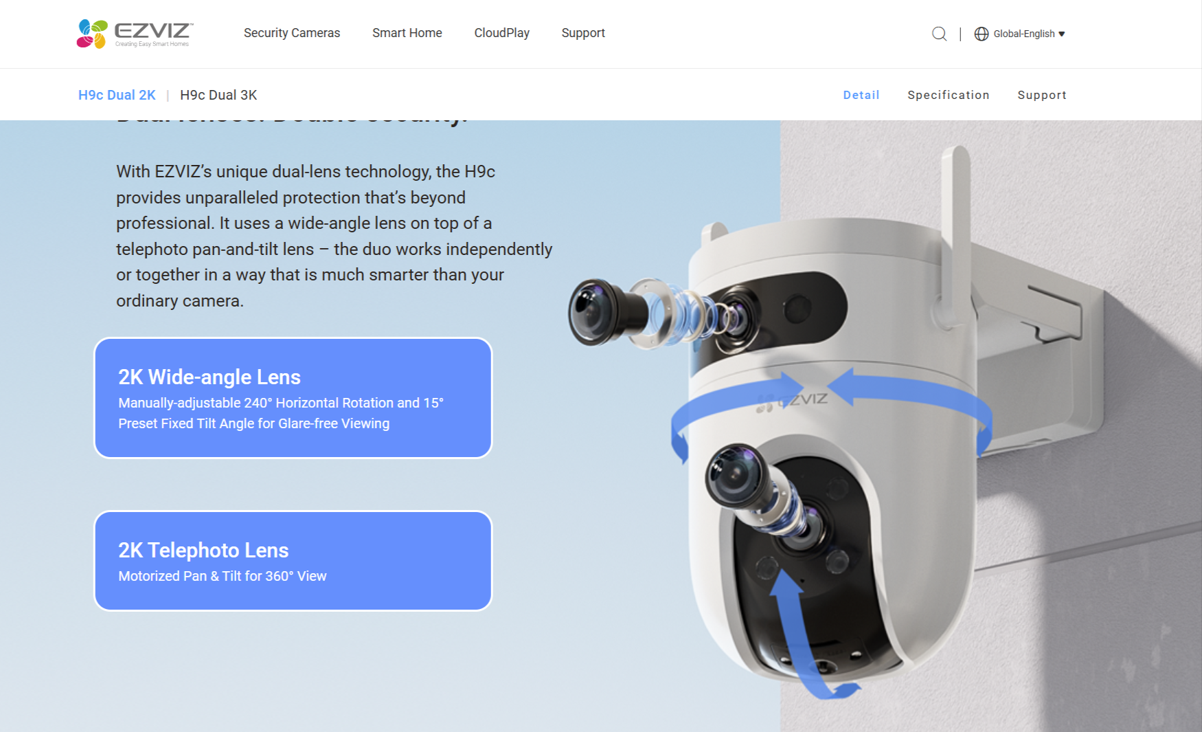 EZVIZ H9c 2K Dual-Lens Pan & Tilt Wi-Fi Camera - LebanTIK