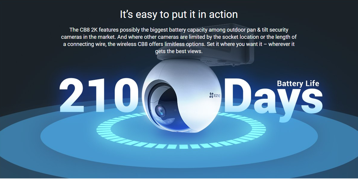 EZVIZ CB8 KIT 2K Battery-Powered Pan & Tilt Outdoor Camera